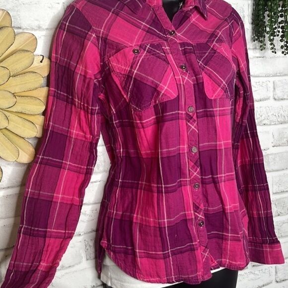 Columbia Cotton Flannel Plaid Button Down Shirt Top Oversized XS - Picture 3 of 7